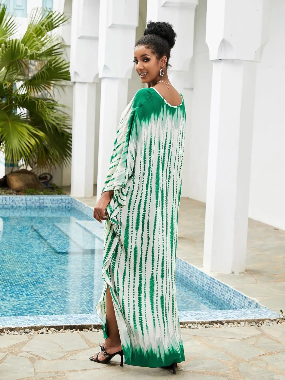 Caftan Dresses Bohemian Beachwear Kimono Bathing Suit Coverup Loose Fit Floral Print Holiday