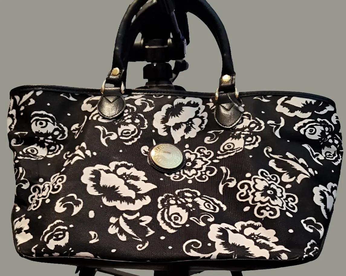 Capezio Black and White Floral Handbag - preowned