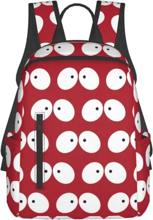 Cartoon Cute Eyes To Eyes Red Casual Backpacks Large Capacity Laptop Backpack Sports Fitness Rucksack Travel Carry-On Daypack Adjustable Shoulder Strap Work Bag for Outdoor Camping