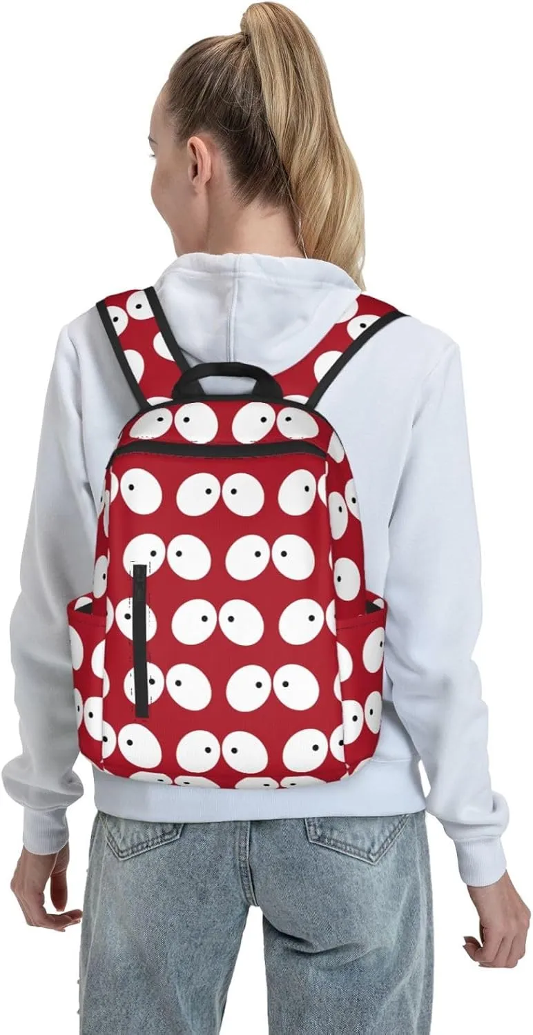 Cartoon Cute Eyes To Eyes Red Casual Backpacks Large Capacity Laptop Backpack Sports Fitness Rucksack Travel Carry-On Daypack Adjustable Shoulder Strap Work Bag for Outdoor Camping