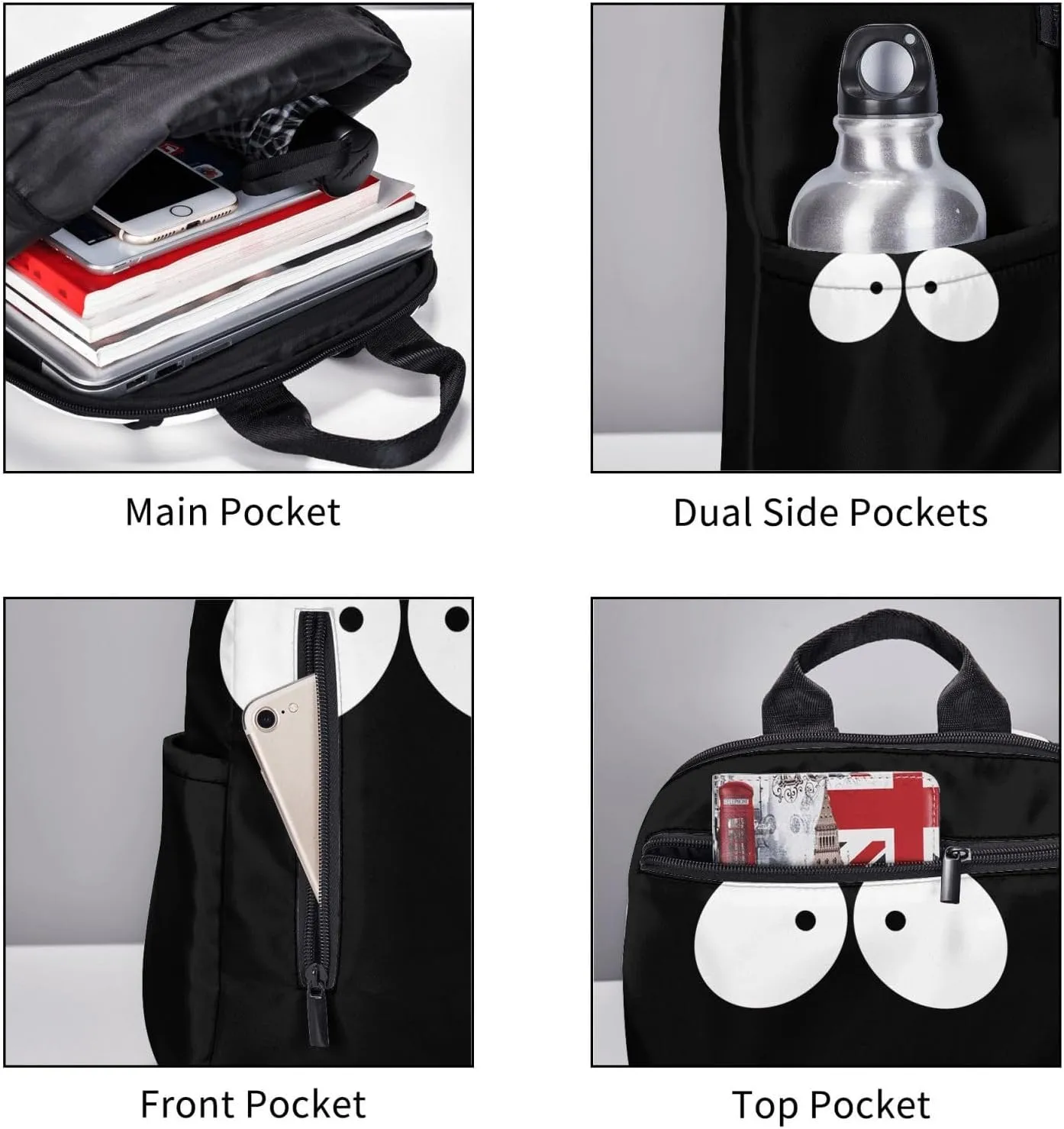 Cartoon Eyes To Eyes Casual Backpacks Large Capacity Laptop Backpack Sports Rucksack Travel Daypack Adjustable Shoulder Strap Work Bag for Outdoor Camping
