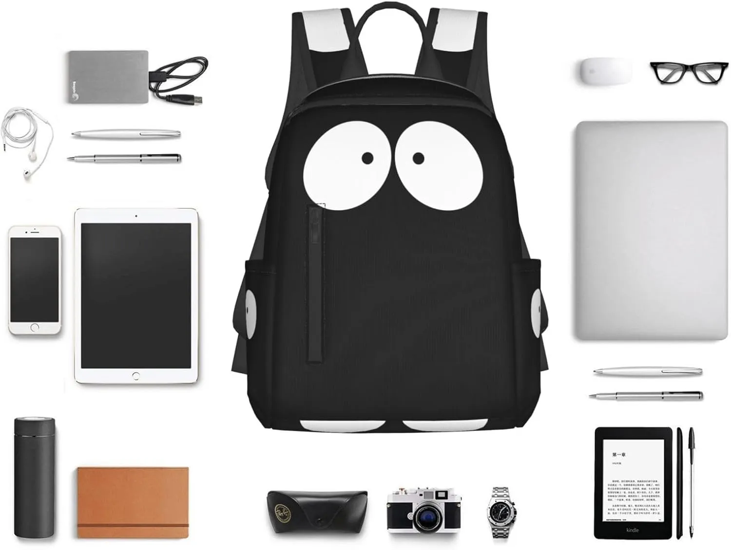 Cartoon Eyes To Eyes Casual Backpacks Large Capacity Laptop Backpack Sports Rucksack Travel Daypack Adjustable Shoulder Strap Work Bag for Outdoor Camping