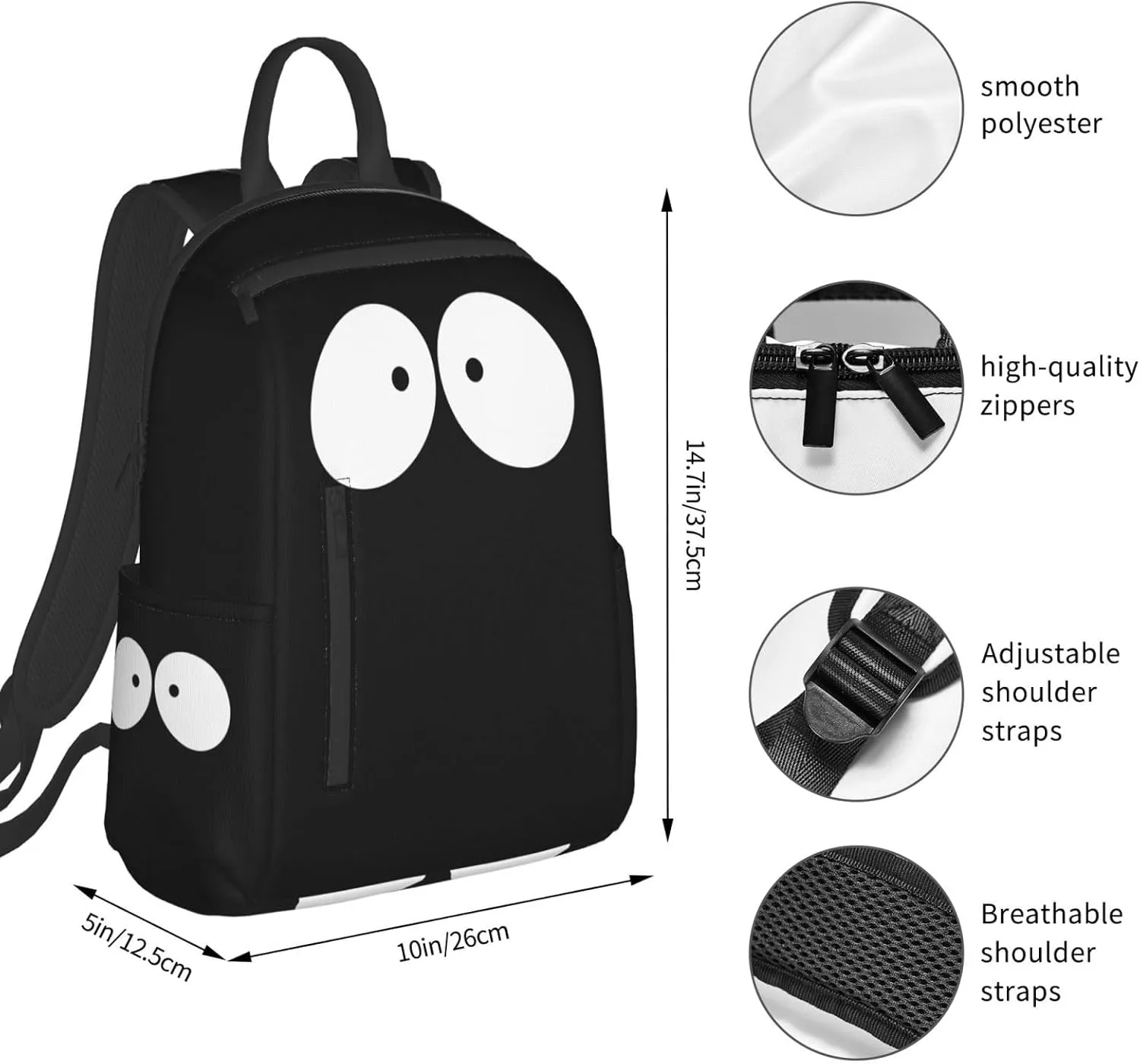 Cartoon Eyes To Eyes Casual Backpacks Large Capacity Laptop Backpack Sports Rucksack Travel Daypack Adjustable Shoulder Strap Work Bag for Outdoor Camping