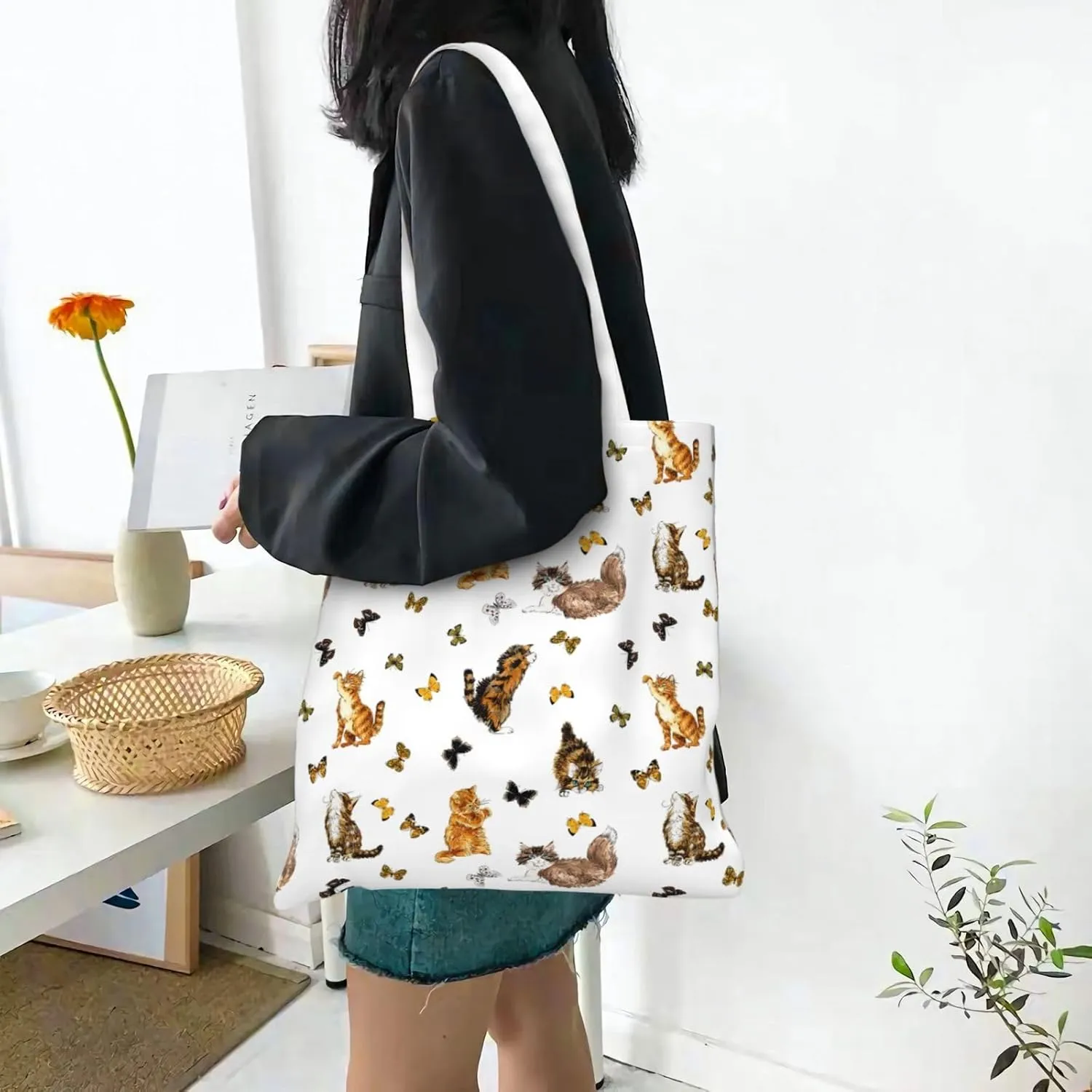 Cartoon Medicine Pattern Print Foldable Tote Bag For Women Large Tote Shoulder Handbag Reusable Grocery Bags Travel Work