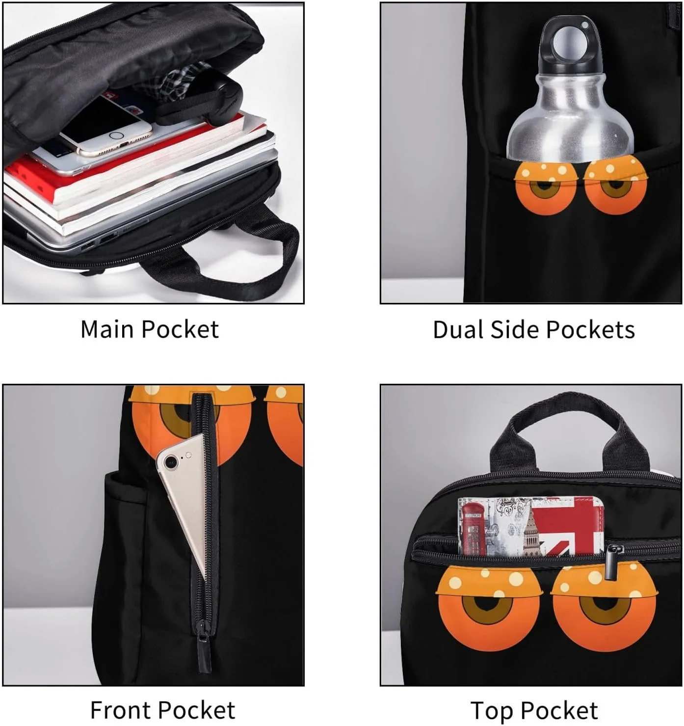 Cartoon Sleepy Eyes Casual Backpacks Large Capacity Laptop Backpack Sports Rucksack Travel Daypack Adjustable Shoulder Strap Work Bag for Outdoor Camping