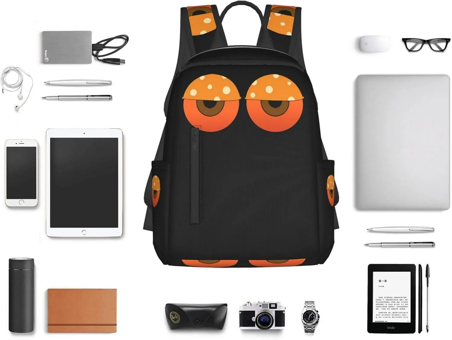 Cartoon Sleepy Eyes Casual Backpacks Large Capacity Laptop Backpack Sports Rucksack Travel Daypack Adjustable Shoulder Strap Work Bag for Outdoor Camping