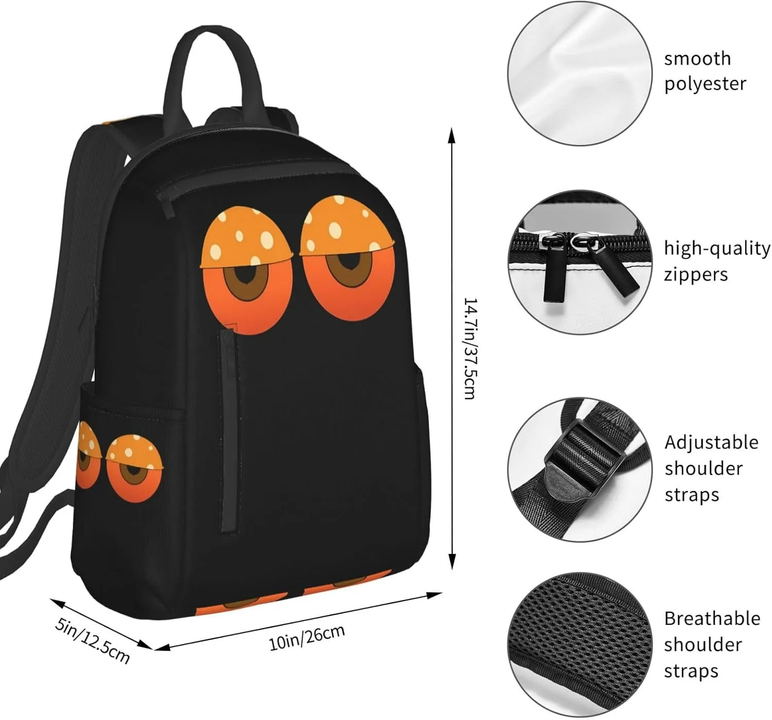 Cartoon Sleepy Eyes Casual Backpacks Large Capacity Laptop Backpack Sports Rucksack Travel Daypack Adjustable Shoulder Strap Work Bag for Outdoor Camping