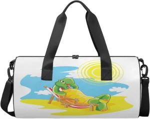 Cartoon Turtle Sports Gym Bag Sandy Beach Shoulder Travel Bag for Men Women Swim Sports Camping Weekend Overnight Tote Bag Lightweight Easy