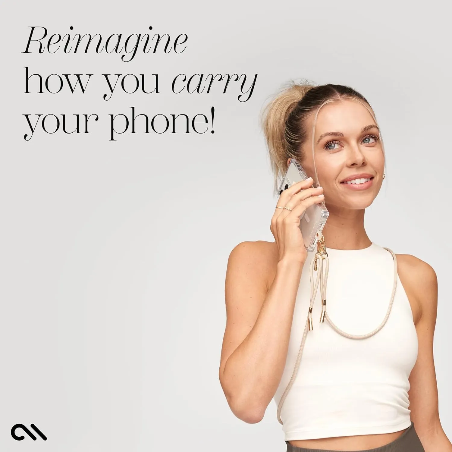Case-Mate Crossbody Phone Lanyard/Chain [Works with All Phones] Hands-Free Cell Phone Charm/Strap - Neck Chain Holder for iPhone 16 Pro Max / 15 Pro Max / 14/13 / 12 / S25 Ultra / S24 - Beige Rope