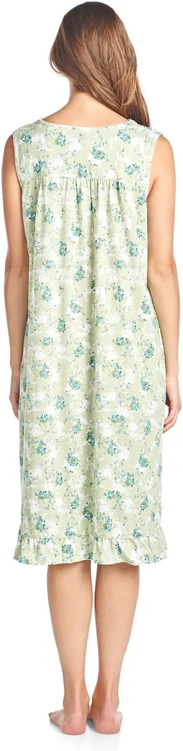 Casual Nights Women's Sleeveless Floral Lace and Ribbon Nightgown