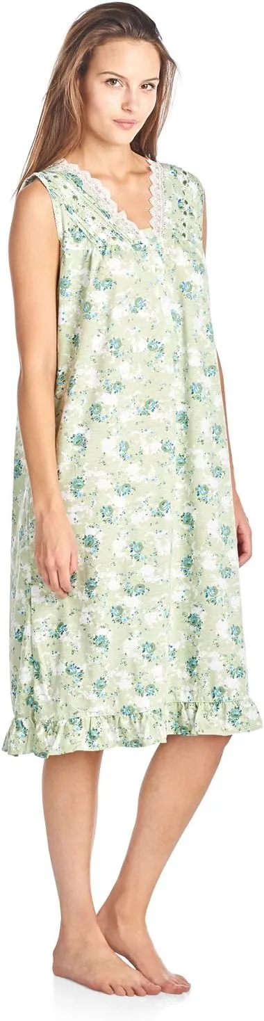 Casual Nights Women's Sleeveless Floral Lace and Ribbon Nightgown