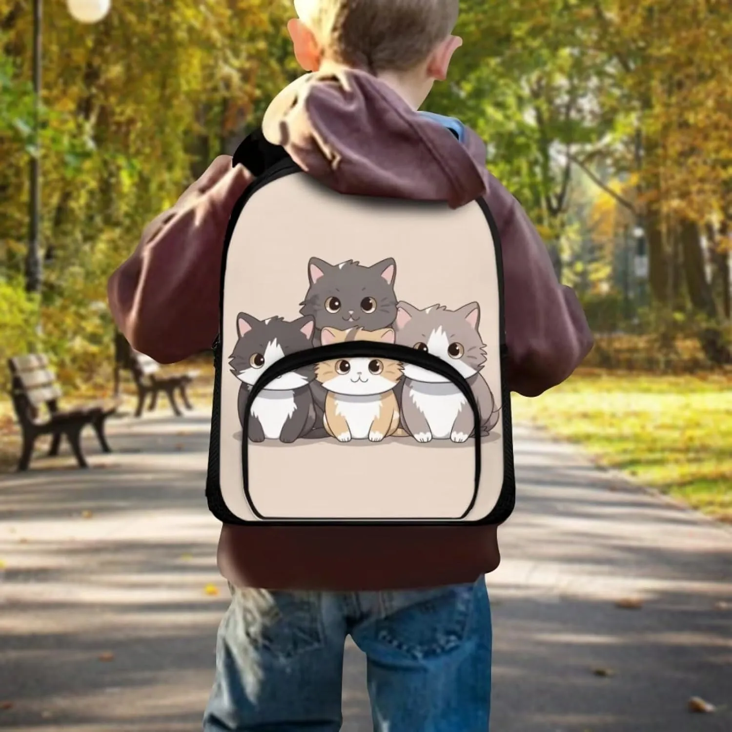 Cat Backpack Schoolbag for Kids Teenagers Emergency School Bag Casual Rucksack Large Capacity Schoolbags Bookbag for Girls Lightweight Daypack Girls Book Bag with Front Pockets