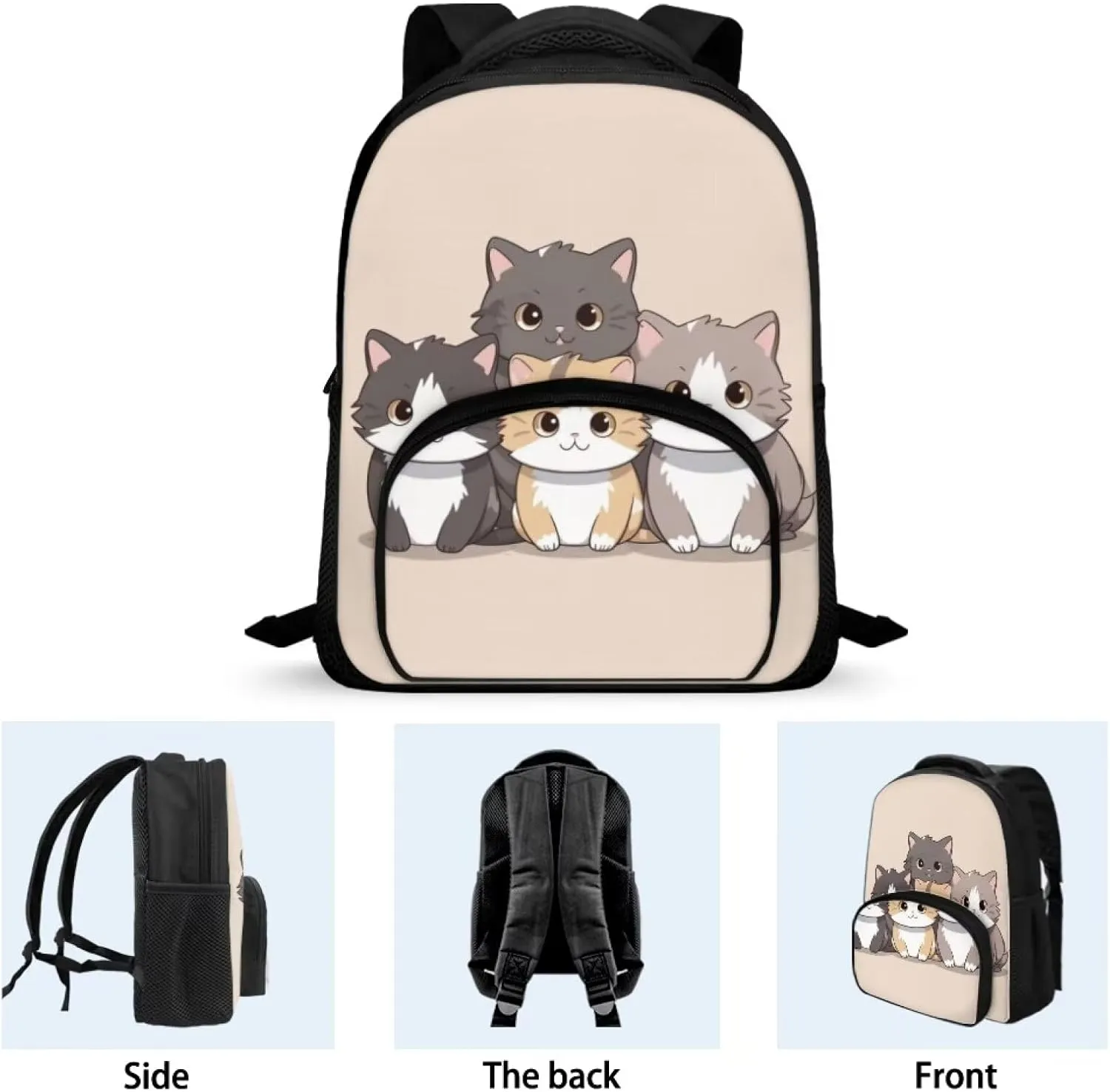 Cat Backpack Schoolbag for Kids Teenagers Emergency School Bag Casual Rucksack Large Capacity Schoolbags Bookbag for Girls Lightweight Daypack Girls Book Bag with Front Pockets