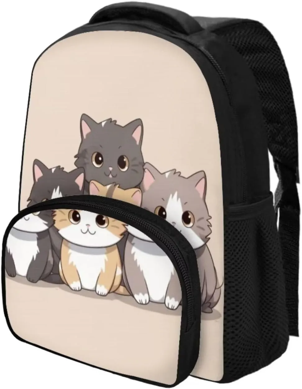 Cat Backpack Schoolbag for Kids Teenagers Emergency School Bag Casual Rucksack Large Capacity Schoolbags Bookbag for Girls Lightweight Daypack Girls Book Bag with Front Pockets