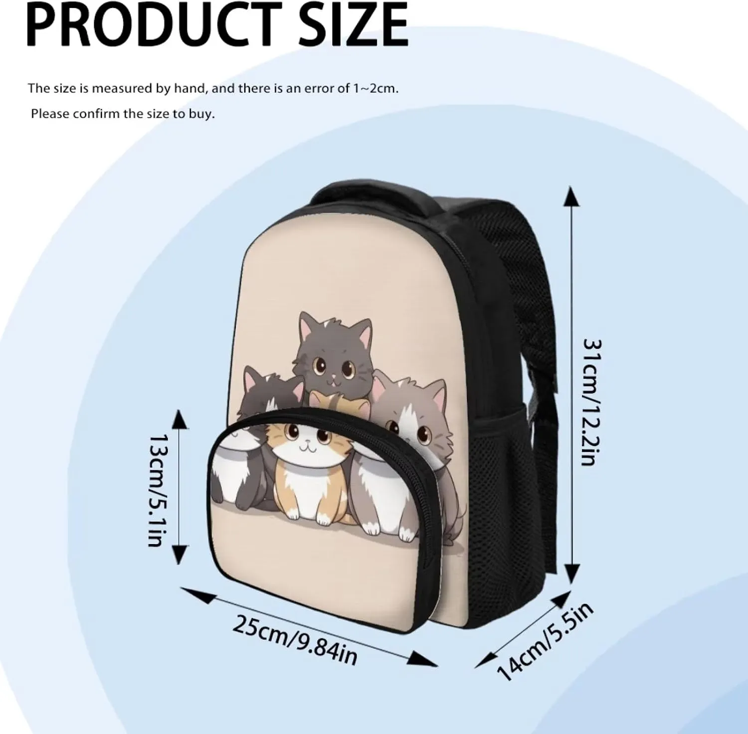 Cat Backpack Schoolbag for Kids Teenagers Emergency School Bag Casual Rucksack Large Capacity Schoolbags Bookbag for Girls Lightweight Daypack Girls Book Bag with Front Pockets