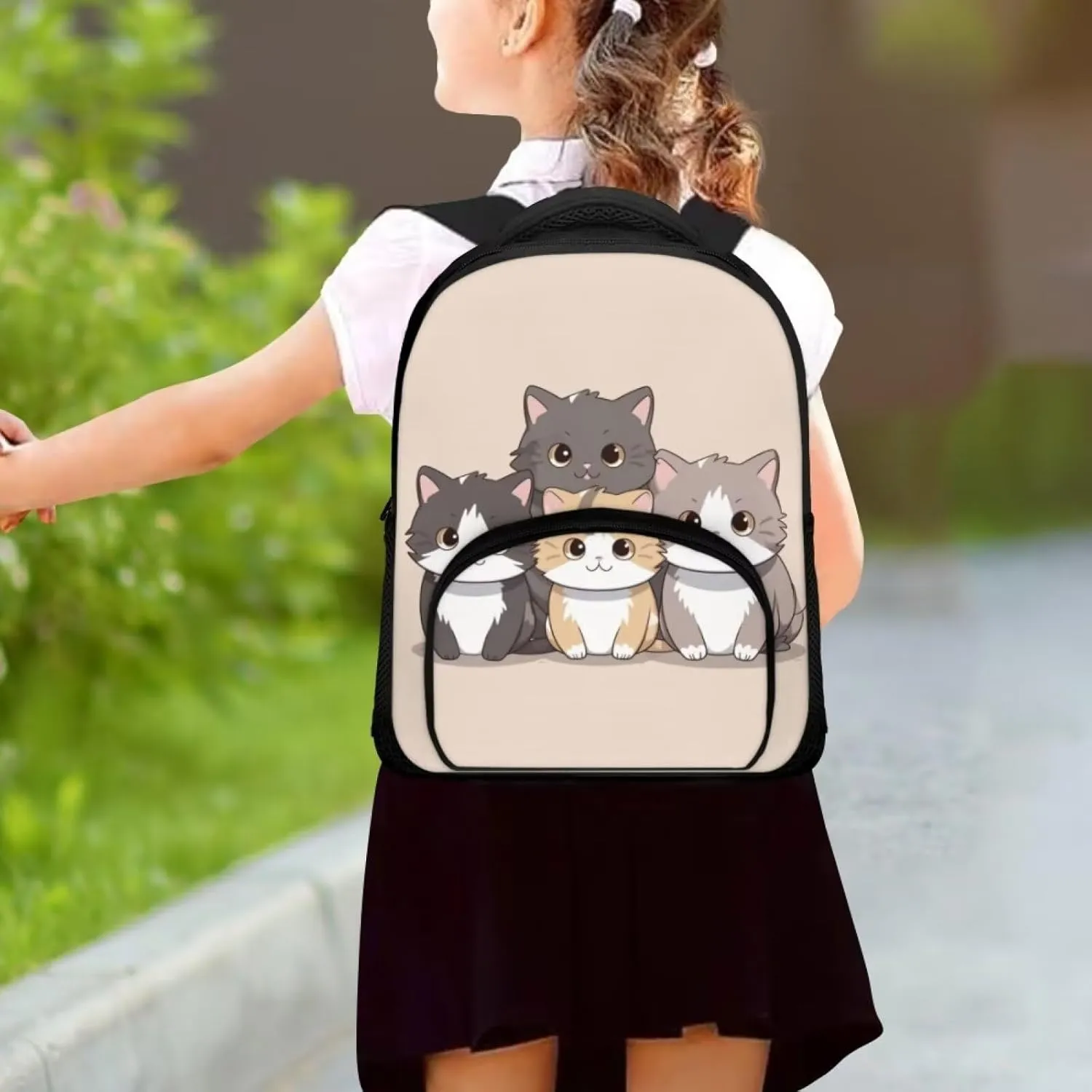 Cat Backpack Schoolbag for Kids Teenagers Emergency School Bag Casual Rucksack Large Capacity Schoolbags Bookbag for Girls Lightweight Daypack Girls Book Bag with Front Pockets