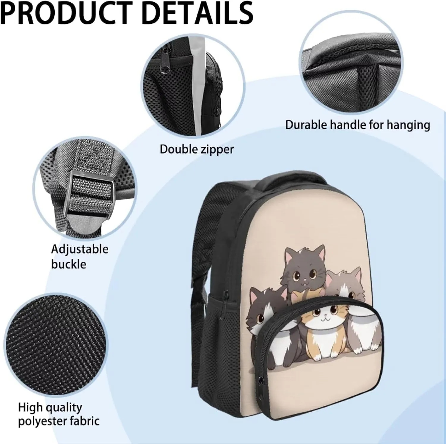 Cat Backpack Schoolbag for Kids Teenagers Emergency School Bag Casual Rucksack Large Capacity Schoolbags Bookbag for Girls Lightweight Daypack Girls Book Bag with Front Pockets