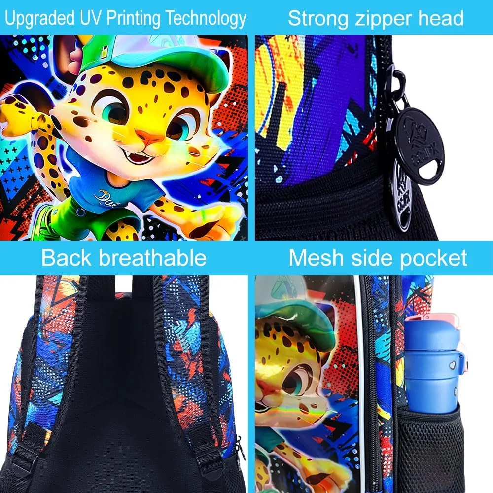 CCJPX 3PCS Kids Backpack for Boys, 16 Inch Panther Water Resistant Preschool Bookbags, Cool Leopard Elementary Kindergarten School Backpacks and Lunch Box