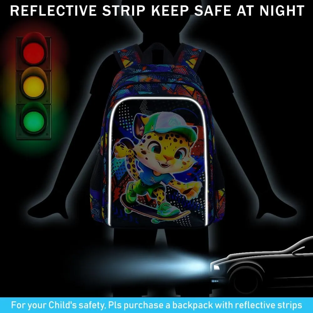 CCJPX 3PCS Kids Backpack for Boys, 16 Inch Panther Water Resistant Preschool Bookbags, Cool Leopard Elementary Kindergarten School Backpacks and Lunch Box