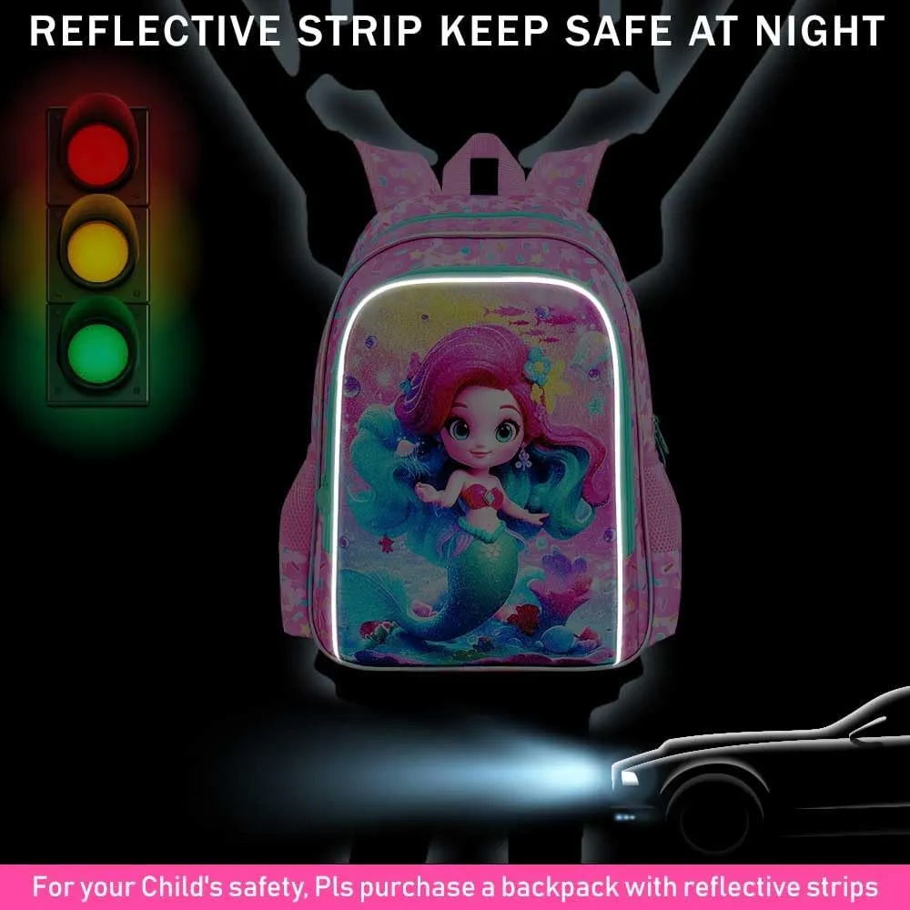 CCJPX 3PCS Mermaid Backpack for Girls, 16”Kids Preschool Bookbag with Lunch Box, Cute Water Resistant Elementary School Bag for Teen Kindergarten Toddler