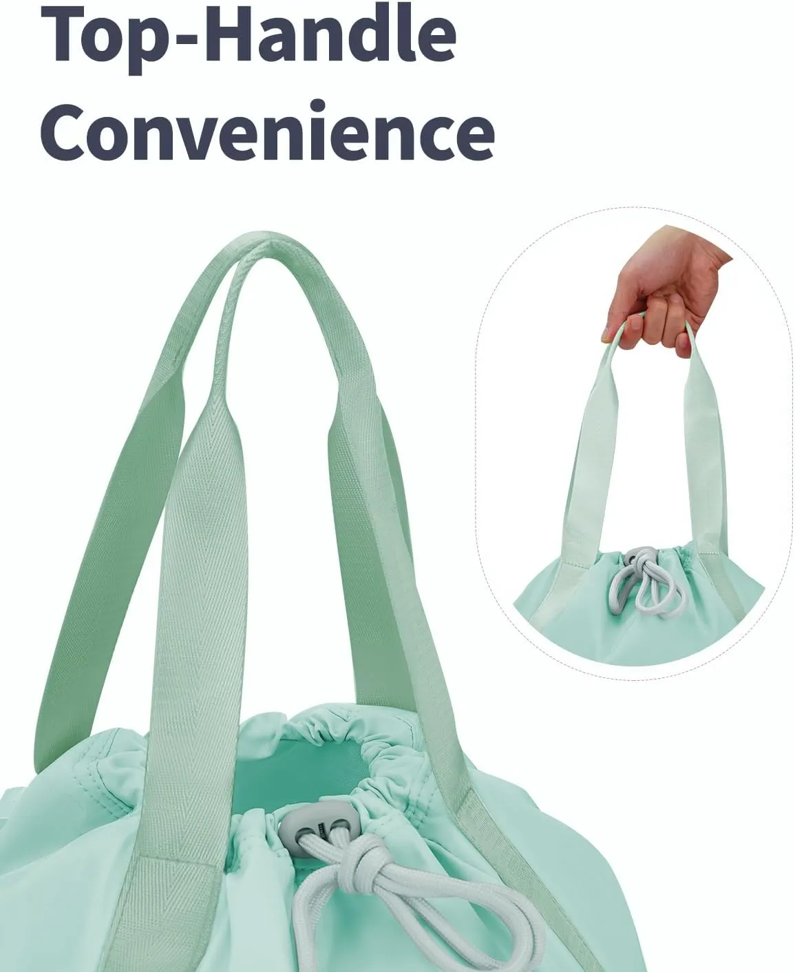 Ceneda Drawstring Backpack String Bag for Women Men Water Resistant Drawstring Bags Gym Sack with Two Zipper Pockets Sports Gym Bag (Mint Green)