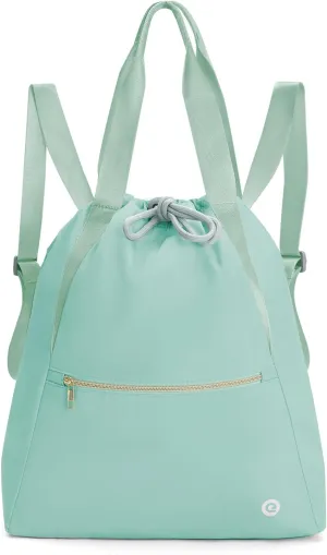 Ceneda Drawstring Backpack String Bag for Women Men Water Resistant Drawstring Bags Gym Sack with Two Zipper Pockets Sports Gym Bag (Mint Green)