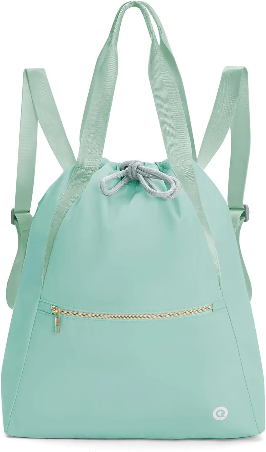Ceneda Drawstring Backpack String Bag for Women Men Water Resistant Drawstring Bags Gym Sack with Two Zipper Pockets Sports Gym Bag (Mint Green)
