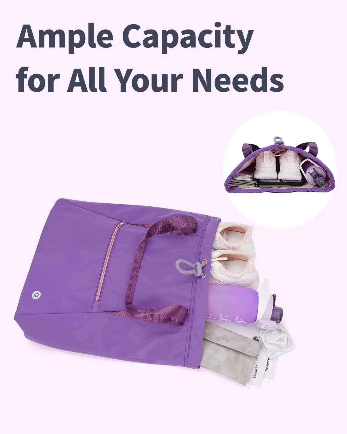 Ceneda Drawstring Backpack String Bag for Women Men Water Resistant Drawstring Bags Gym Sack with Two Zipper Pockets Sports Gym Bag (Purple)