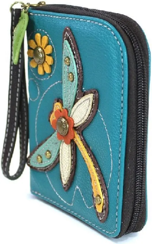 CHALA Handbags- Zip Around Wallet, Wristlet, 8 Credit Card Slots Sturdy Coin Purse for women, Dragonfly, Small