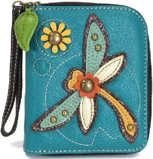 CHALA Handbags- Zip Around Wallet, Wristlet, 8 Credit Card Slots Sturdy Coin Purse for women, Dragonfly, Small