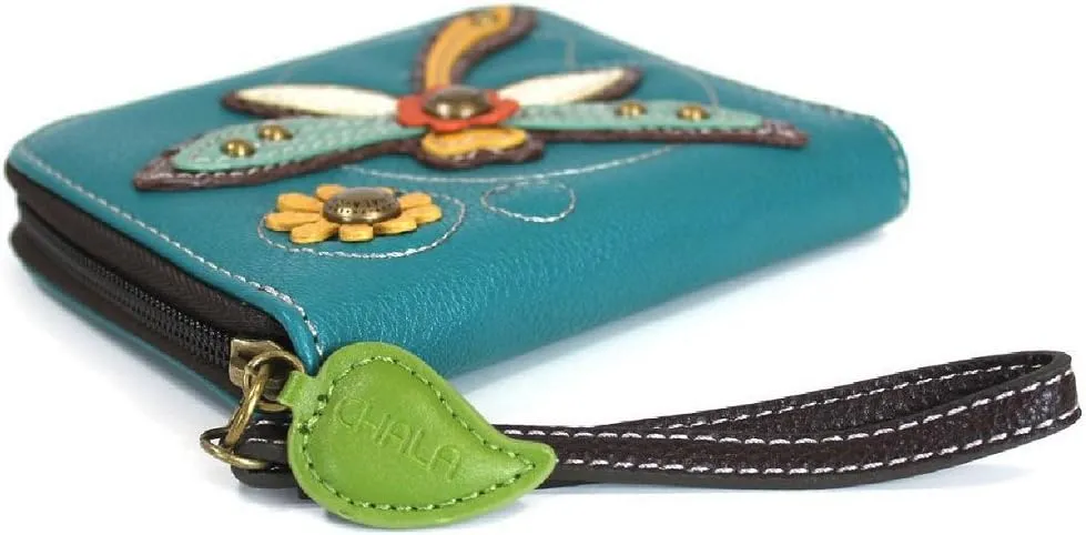 CHALA Handbags- Zip Around Wallet, Wristlet, 8 Credit Card Slots Sturdy Coin Purse for women, Dragonfly, Small