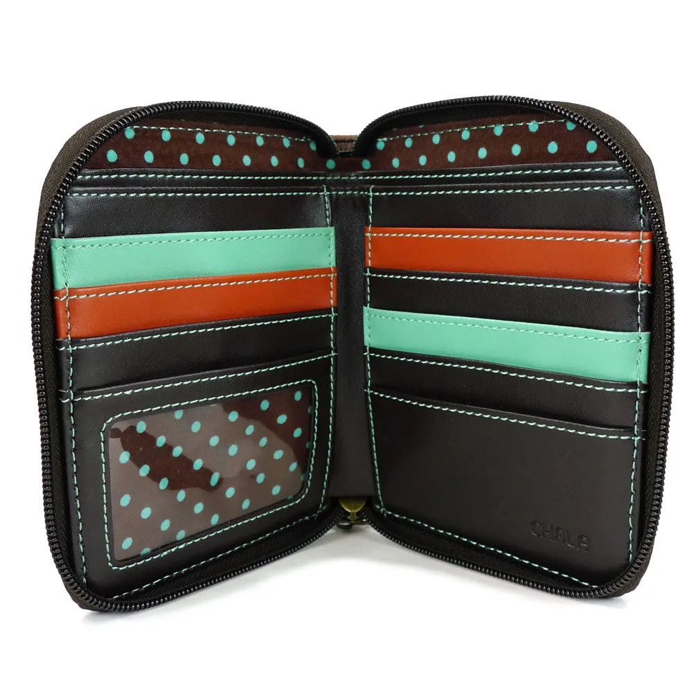 CHALA Handbags- Zip Around Wallet, Wristlet, 8 Credit Card Slots Sturdy Coin Purse( Teal Cat )