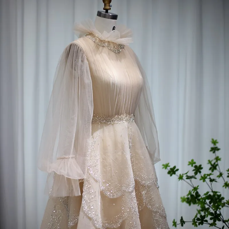 Champagne Long Sleeve Muslim Evening Dresses SS480