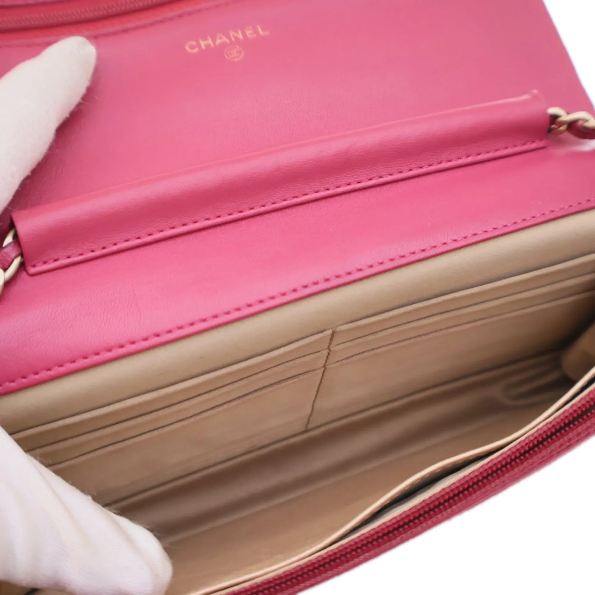 Chanel Embossed Lambskin Camellia Wallet On Chain
