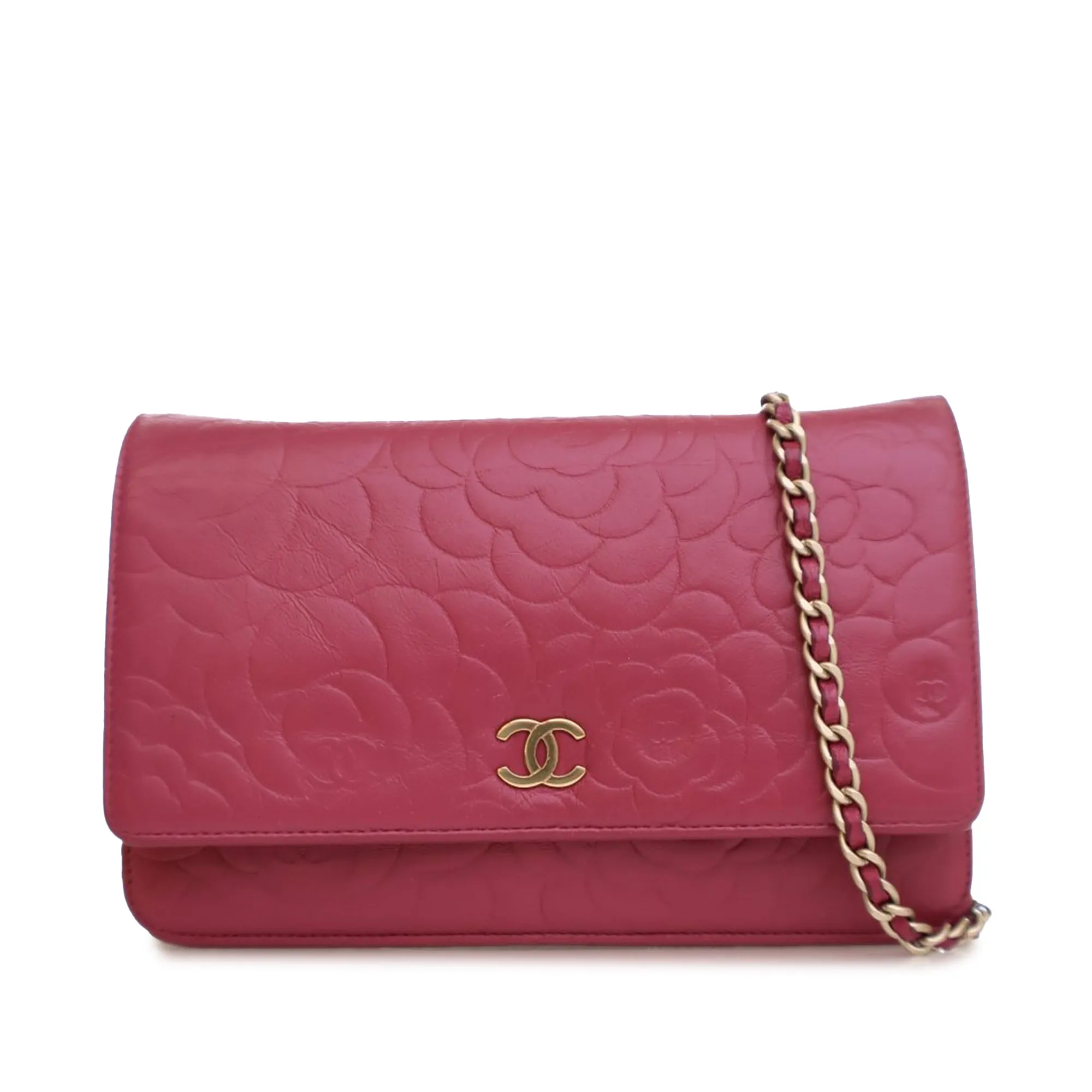 Chanel Embossed Lambskin Camellia Wallet On Chain