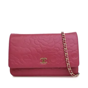 Chanel Embossed Lambskin Camellia Wallet On Chain