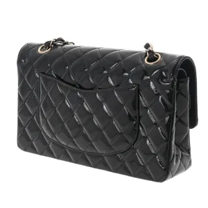 CHANEL matelasse W flap chain shoulder 25 black champagne ladies patent leather bag