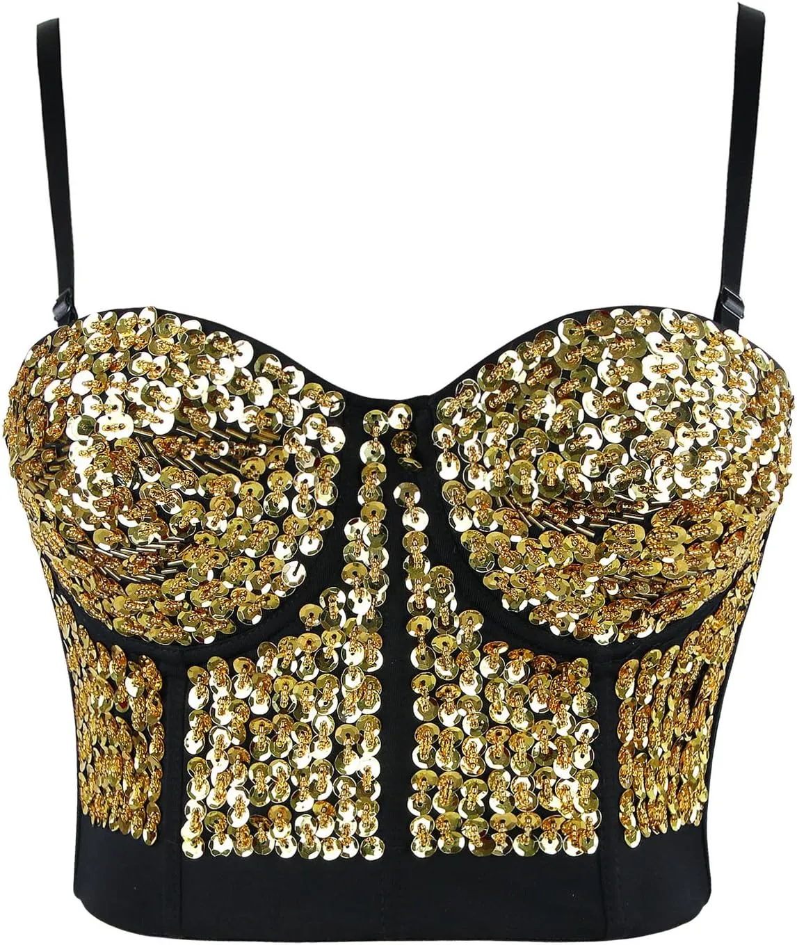 Charmian Women's Burlesque Fashion Beaded Sequins Push Up Crop Top Bustier Bra