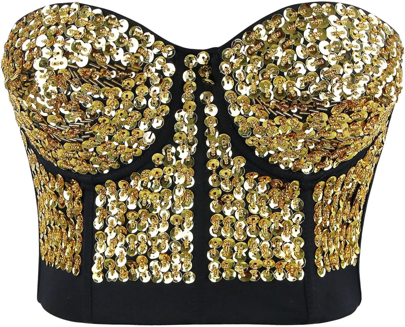 Charmian Women's Burlesque Fashion Beaded Sequins Push Up Crop Top Bustier Bra