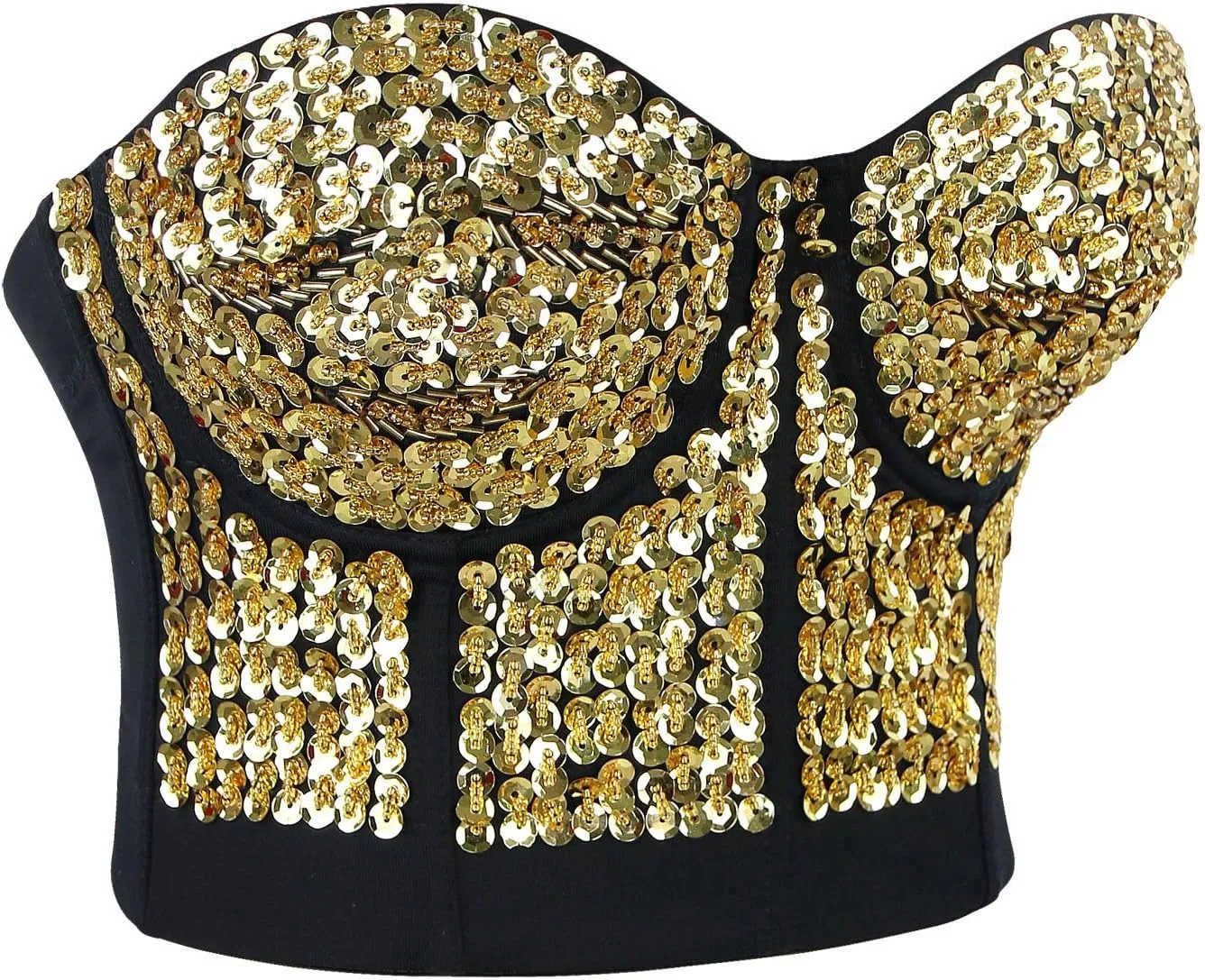 Charmian Women's Burlesque Fashion Beaded Sequins Push Up Crop Top Bustier Bra