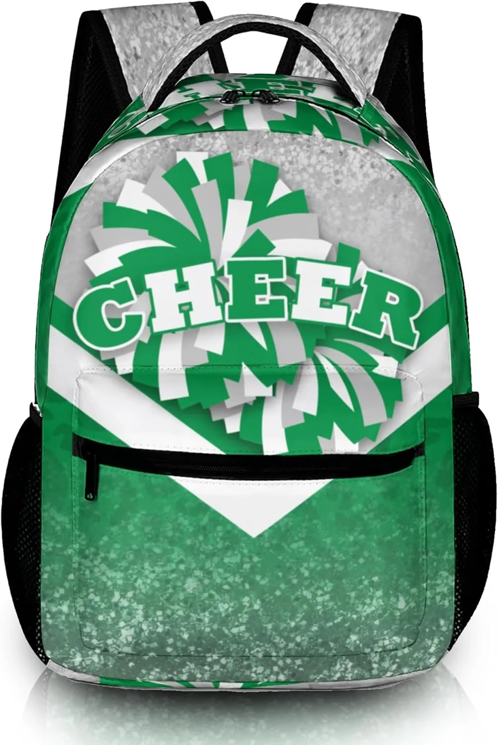 Cheer Backpacks for Cheerleaders, Cheerleading Backpack 16.5in, Cheerleader Gifts for Team (Silver&Green)