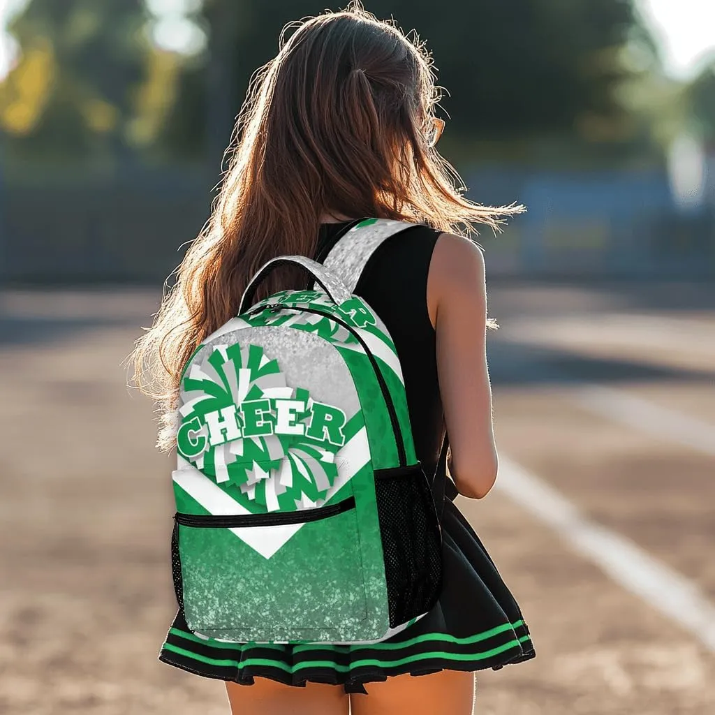 Cheer Backpacks for Cheerleaders, Cheerleading Backpack 16.5in, Cheerleader Gifts for Team (Silver&Green)