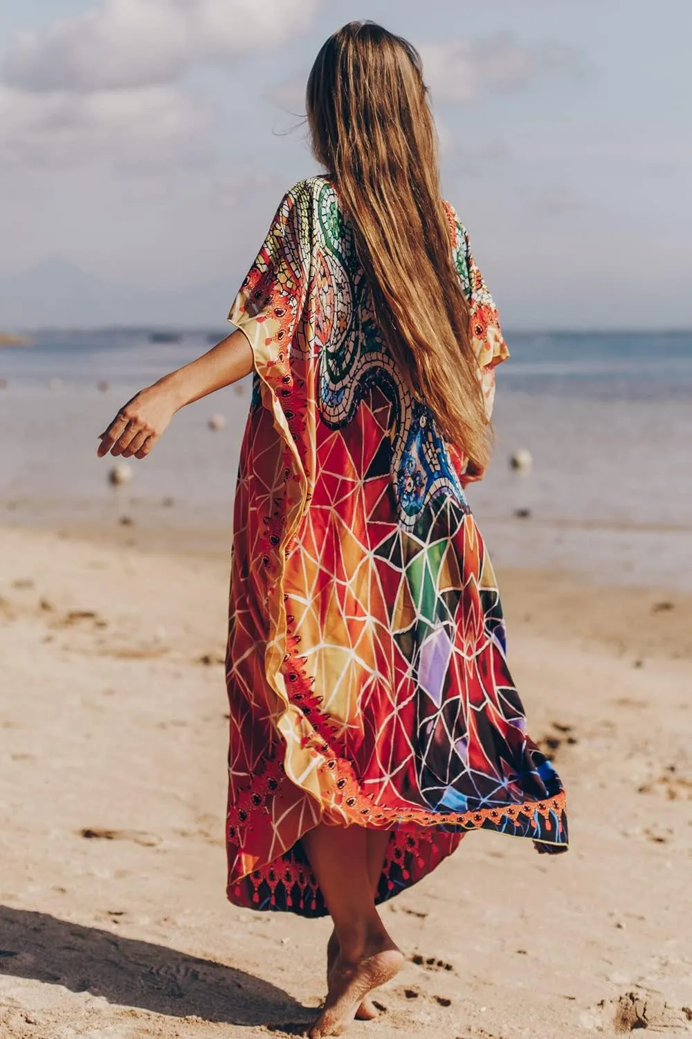 CHERRY CAT Women Beachwear Long Beach Coverups Kaftan Casual Caftan Dress Swimwear cover ups