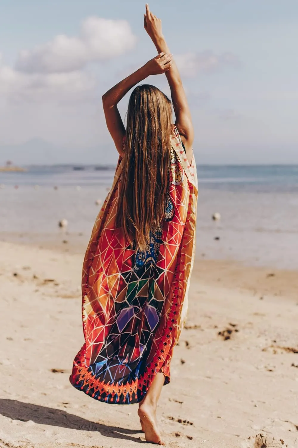 CHERRY CAT Women Beachwear Long Beach Coverups Kaftan Casual Caftan Dress Swimwear cover ups