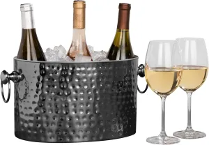 Chic Chill 3-Bottle Wine Chiller Ice Bucket | Keeps Wine & Champagne Bottles Cold Without Touching Ice | Handcrafted Artisan Design | Burnished Black | Patented Technology