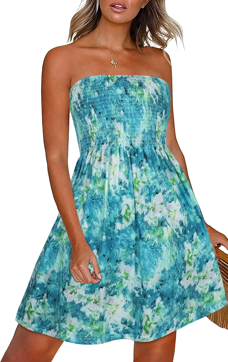 CHICGAL Summer Dresses for Women Beach Cover Ups Strapless Boho Floral Print Sundress