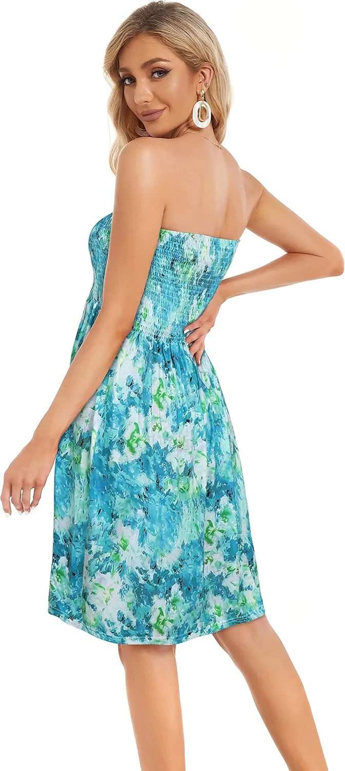 CHICGAL Summer Dresses for Women Beach Cover Ups Strapless Boho Floral Print Sundress