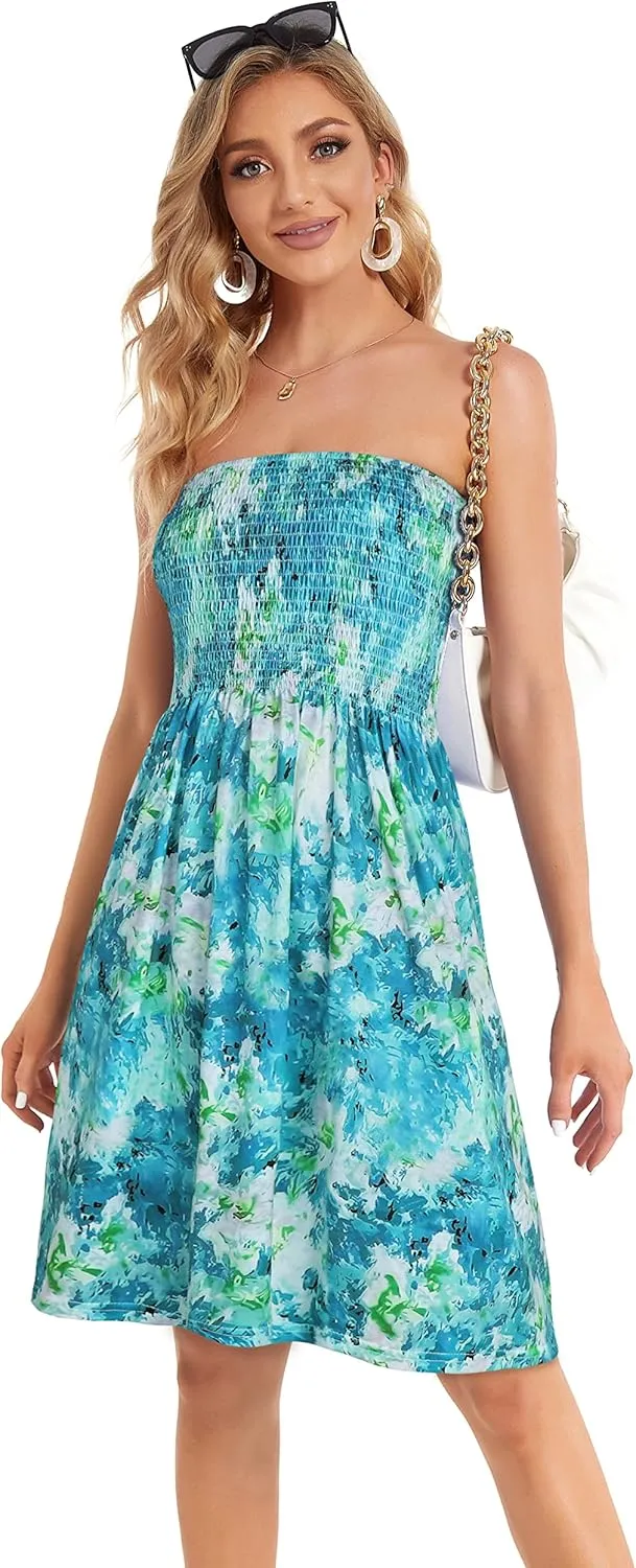 CHICGAL Summer Dresses for Women Beach Cover Ups Strapless Boho Floral Print Sundress