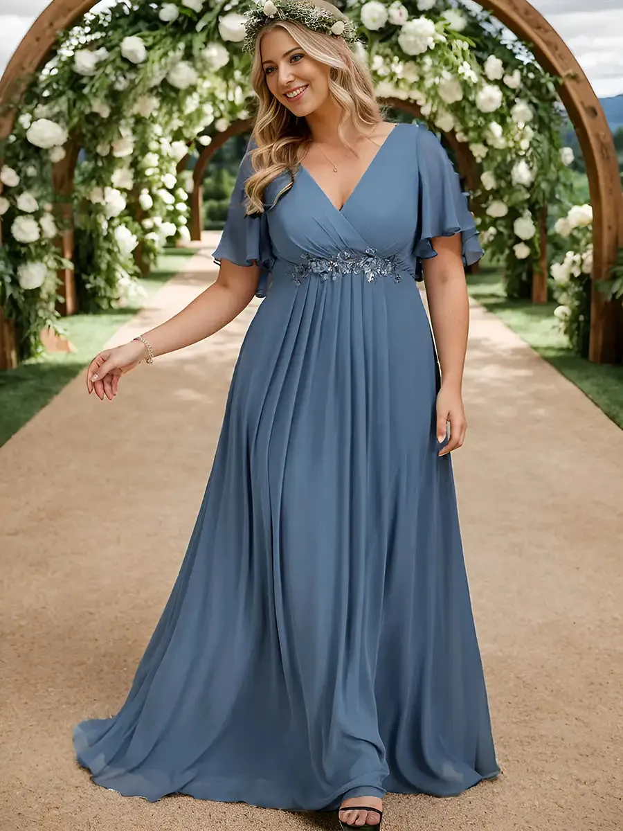 Chiffon Applique Plus Size Bridesmaids Evening Dresses