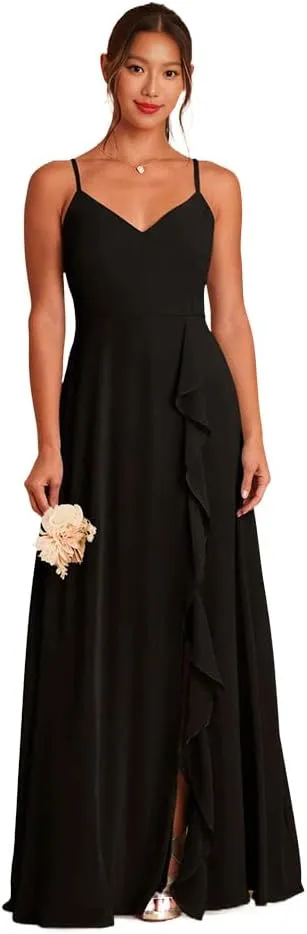 Chiffon Bridesmaid Dresses Spaghetti Straps Formal Dresses for Women with Cascade Ruffle